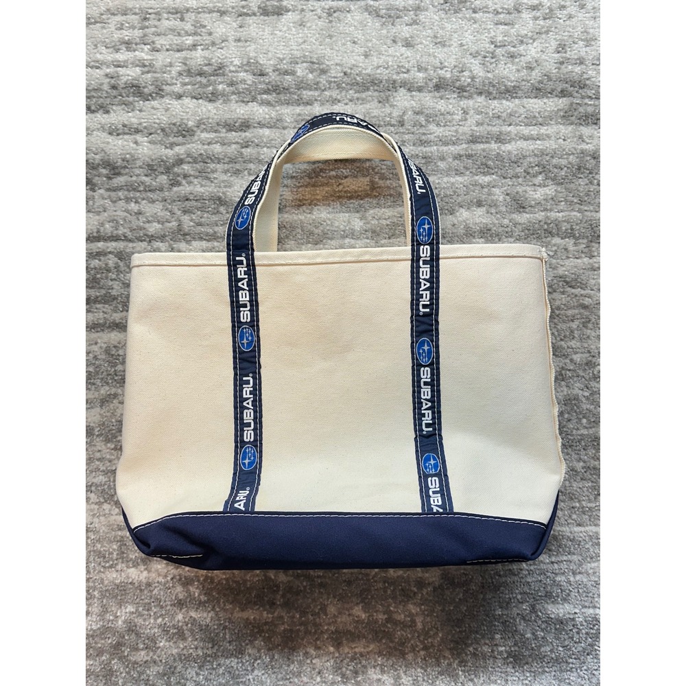 L.L.Bean Boat and Tote Unisex Small Cream Subaru Logo Canvas Handbag USA Made